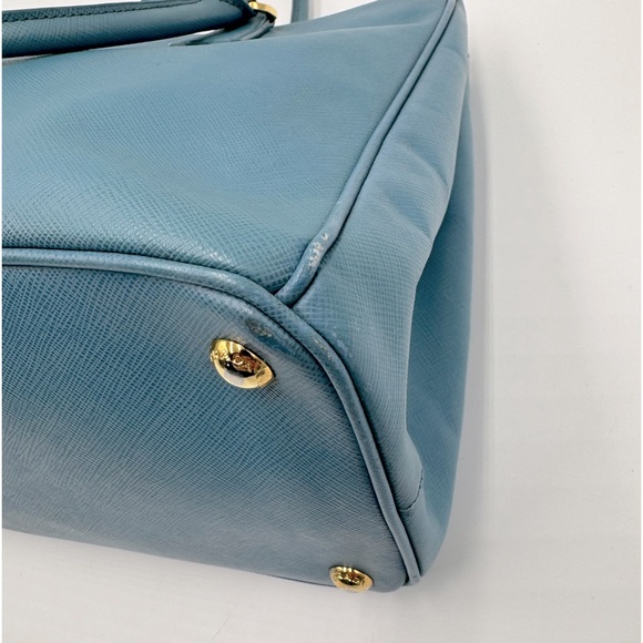 Auth Prada Double Zip Light Blue Saffiano Leather Lux Galleria Tote Bag Preloved - Picture 7 of 16